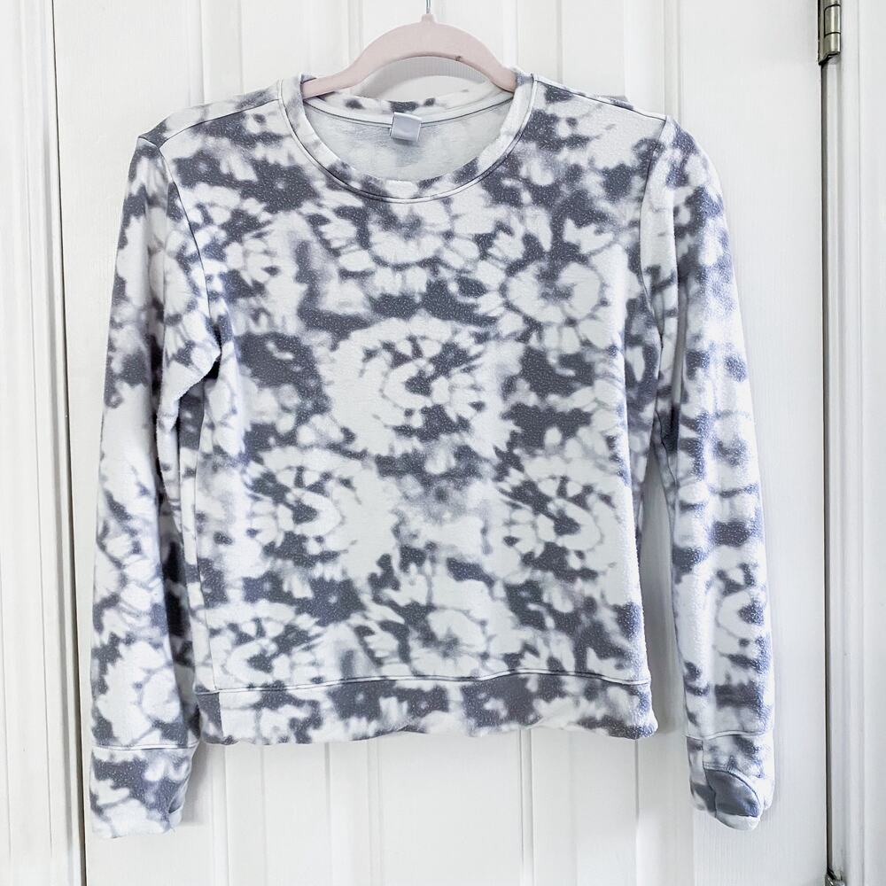 ATHLETA • Girl Black + White Tie-Dyed Long Sleeve Lounge Shirt Top